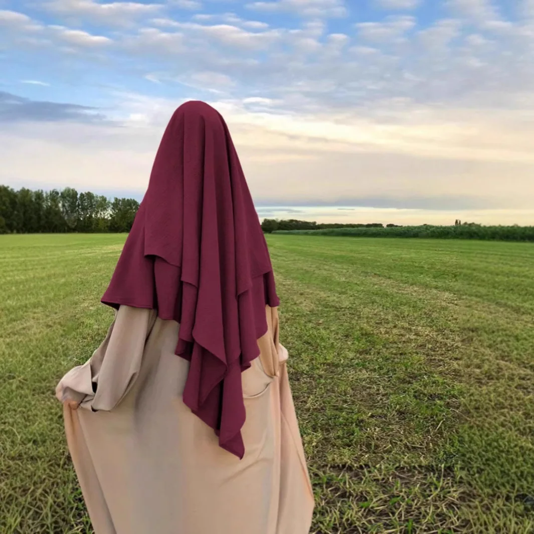 

Исламский хиджаб на Ид, двухслойный, для мусульманок, химар, Рамадан, Марокко, Дубай, абайя, длинный платок, Малайзия, однотонный, элегантный, исламский, весна 2026