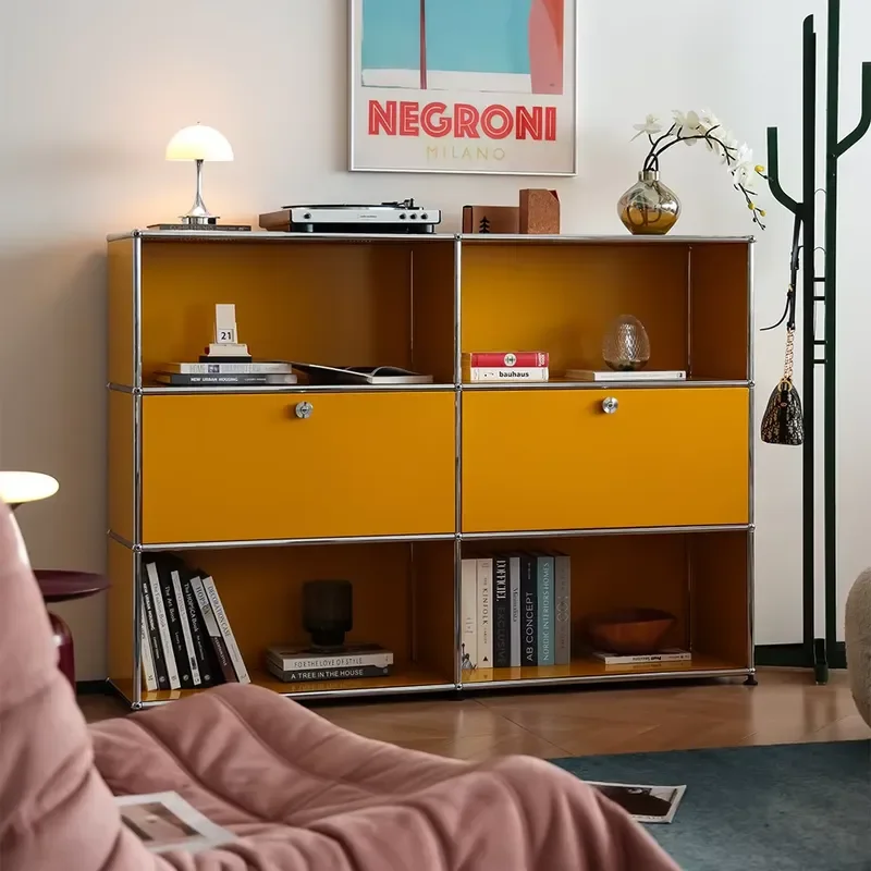 Sleek Minimal 304 Stainless Steel Modular Nordic Style Side Cabinet with Lockable Doors for Home Metal Modular Furniture