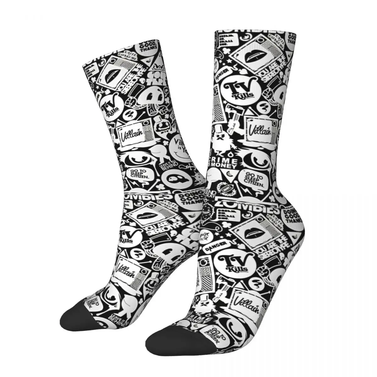 Black And White Comics Graffiti Socks Vintage Stockings Autumn Non-Slip Men Socks Warm Soft Design Skateboard Socks