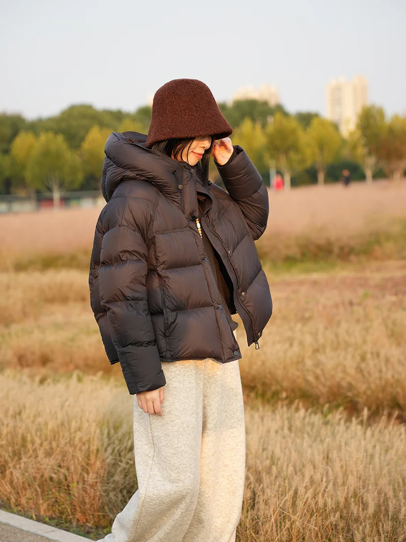 ZAROY Damen Winterjacke, verdickte warme Kapuzen-Baumwollparka, koreanischer Stil, einfarbig, vielseitig, lässiger kurzer Mantel, Schnee-Oberbekleidung, Winterjacke – Detail 13