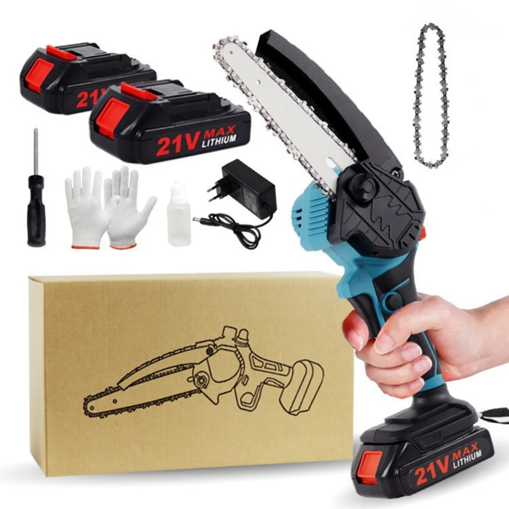 1080W 8 Inch 21VF Mini Electric Chain Saw with Upgraded Battery Rechargeable Woodworking Pruning One-handed Saw Garden Tool