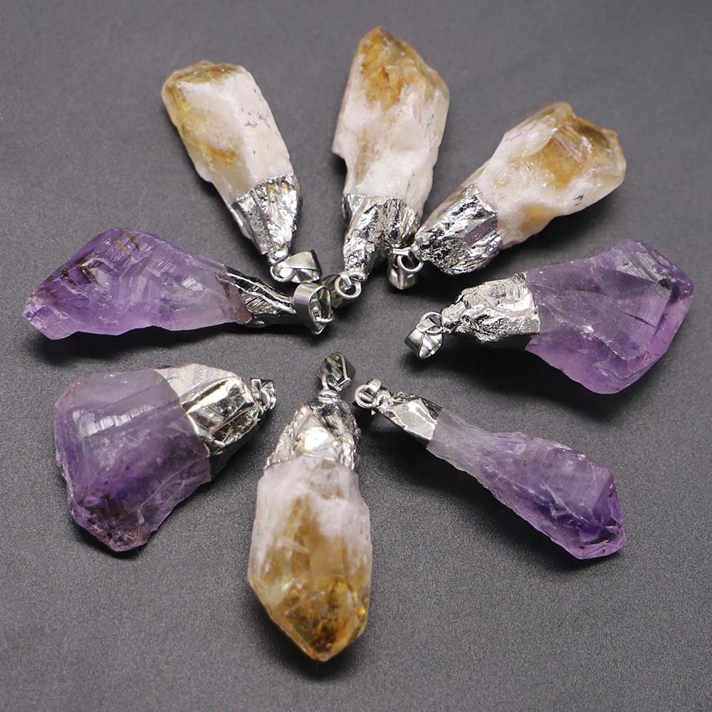 Natural Stone Crystal Amethyst Irregular Pendants Raw Ore Yellowstone Charms Citrine Rough For Jewelry DIY Necklace Accessories