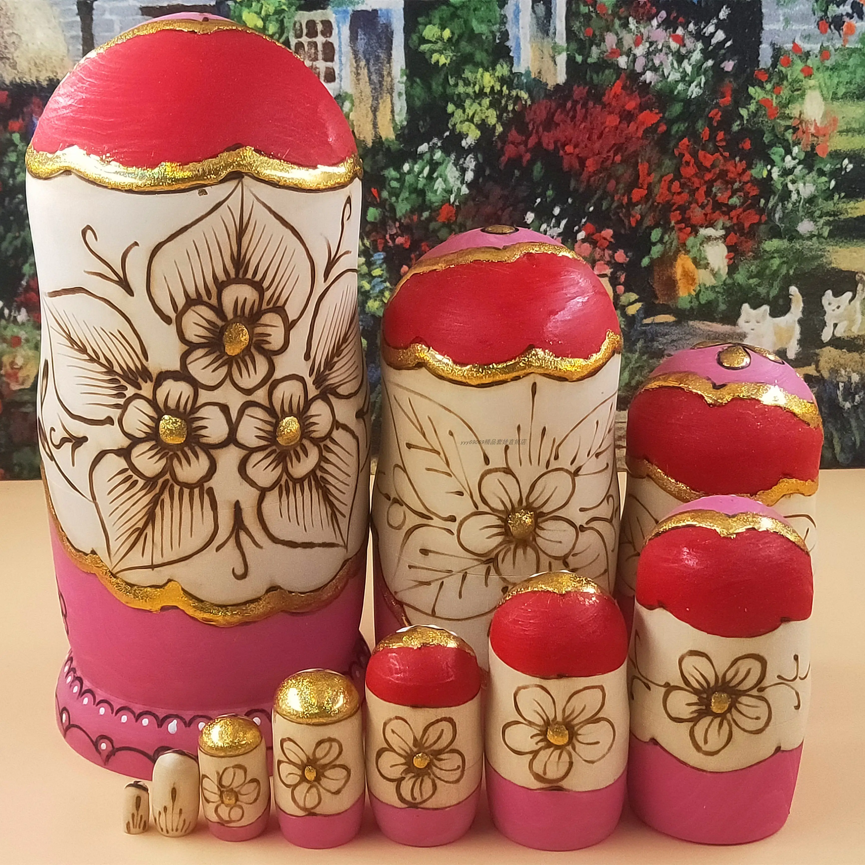 Bronzing process 10 layers hand-painted matryoshka castle dry linden no formaldehyde smell