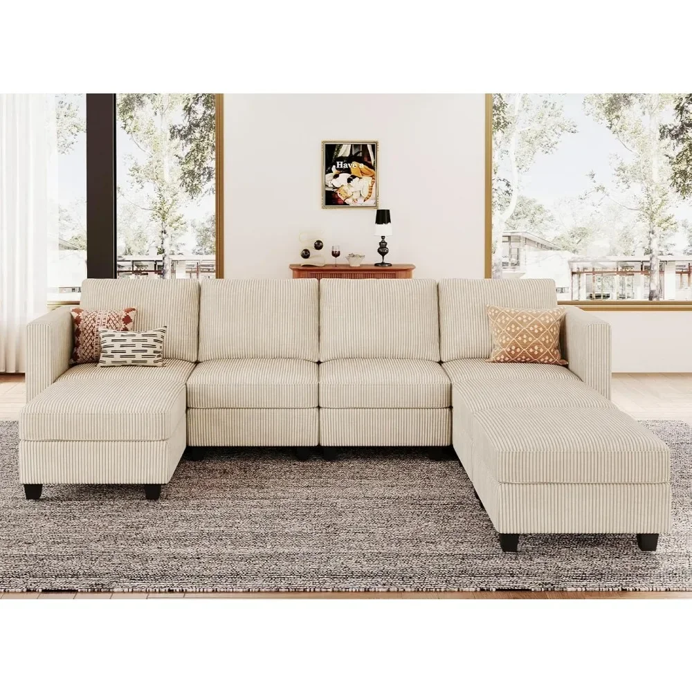 Modular Sectional Couch with Storage Ottoman U Shaped Corduroy Sectional Sofa with Chaise Convertible Modern Sectional Sofa