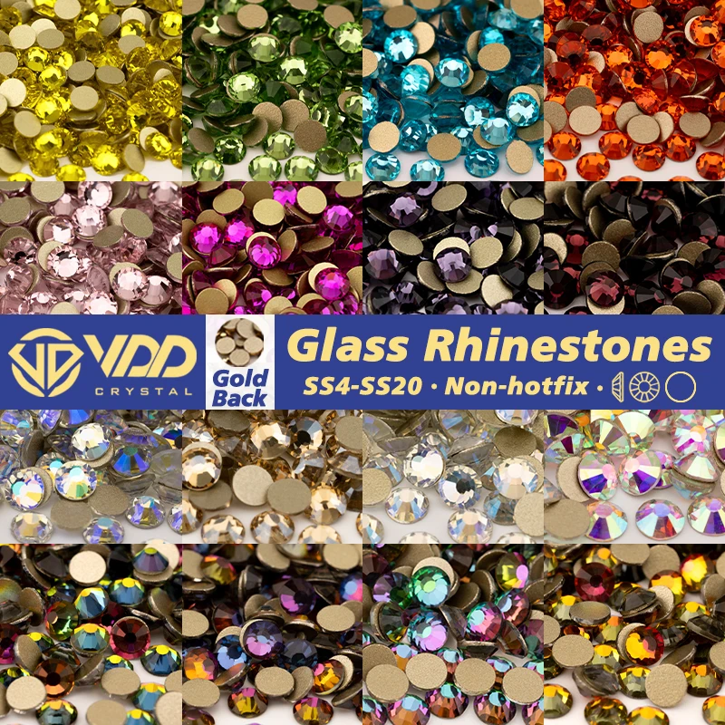 VDD 1440Pcs SS4-SS20 High Quality Glass Rhinestones Crystal Gold Flatback Strass Stones For Nail Art Crafts DIY Decorations