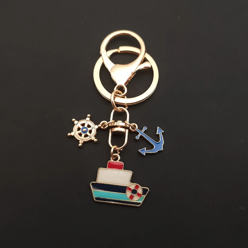 Smooth sailing, keychain, ship compass, anchor, keychain, car bag, fashionable and popular men's and women's jewelry
