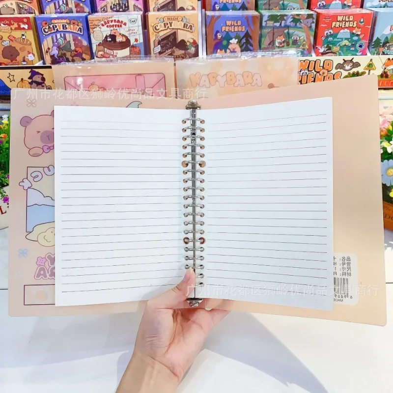 カピバラ柄20穴ルーズリーフブック4冊セット-かわいいa5漫画日記-学生ノート-学校・オフィス文具-誕生日プレゼント