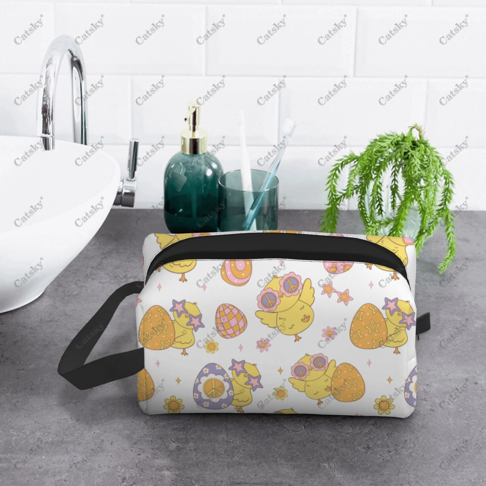 Yellow Chicks Pattern Cosmetic bag for women with  patterns fashionable large-capacity beauty storage toiletry cosmetic bag