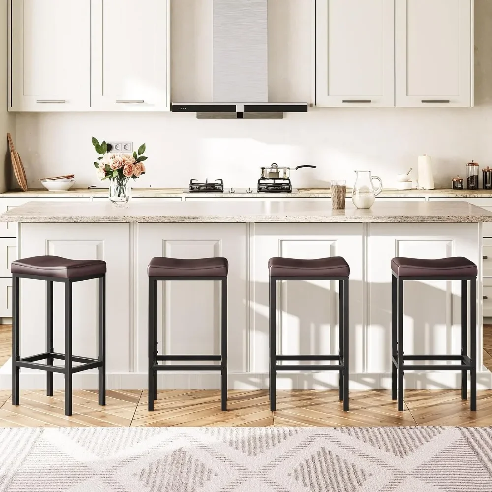 Bar Stools, Set of 2 Bar Chairs, Counter Height Stools, Saddle Stools with Curved Surface, Kitchen Stools, 24.8 Inches