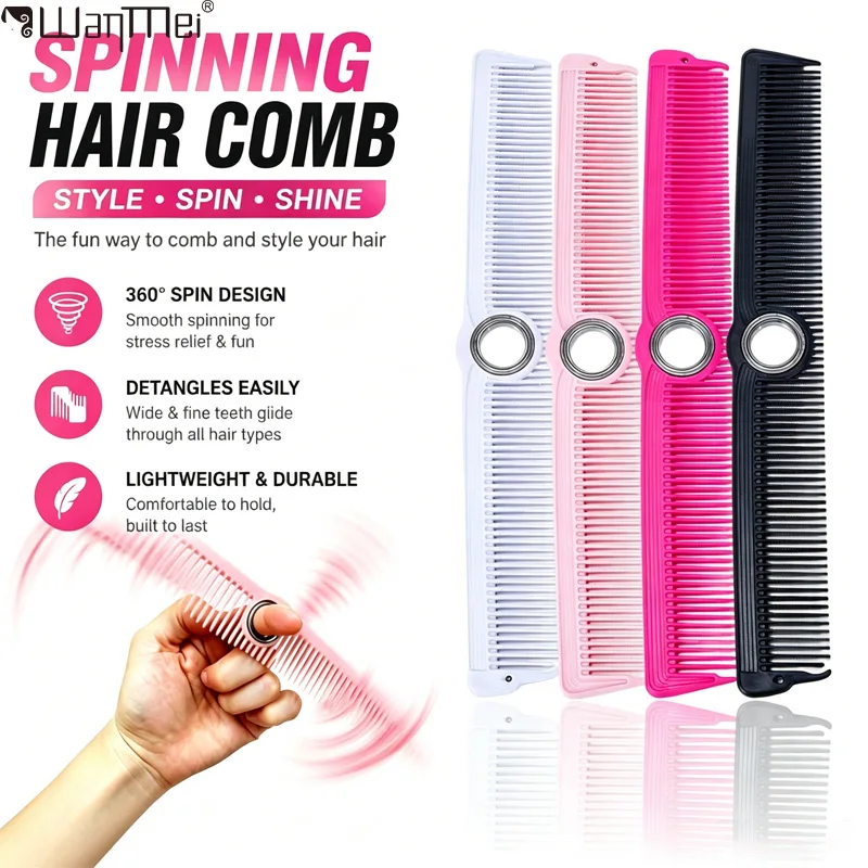 Rotating Hair Styling Comb Dual Wide Fine Teeth Detangler Comb Portable Durable Salon Barber Hair Cutting Comb