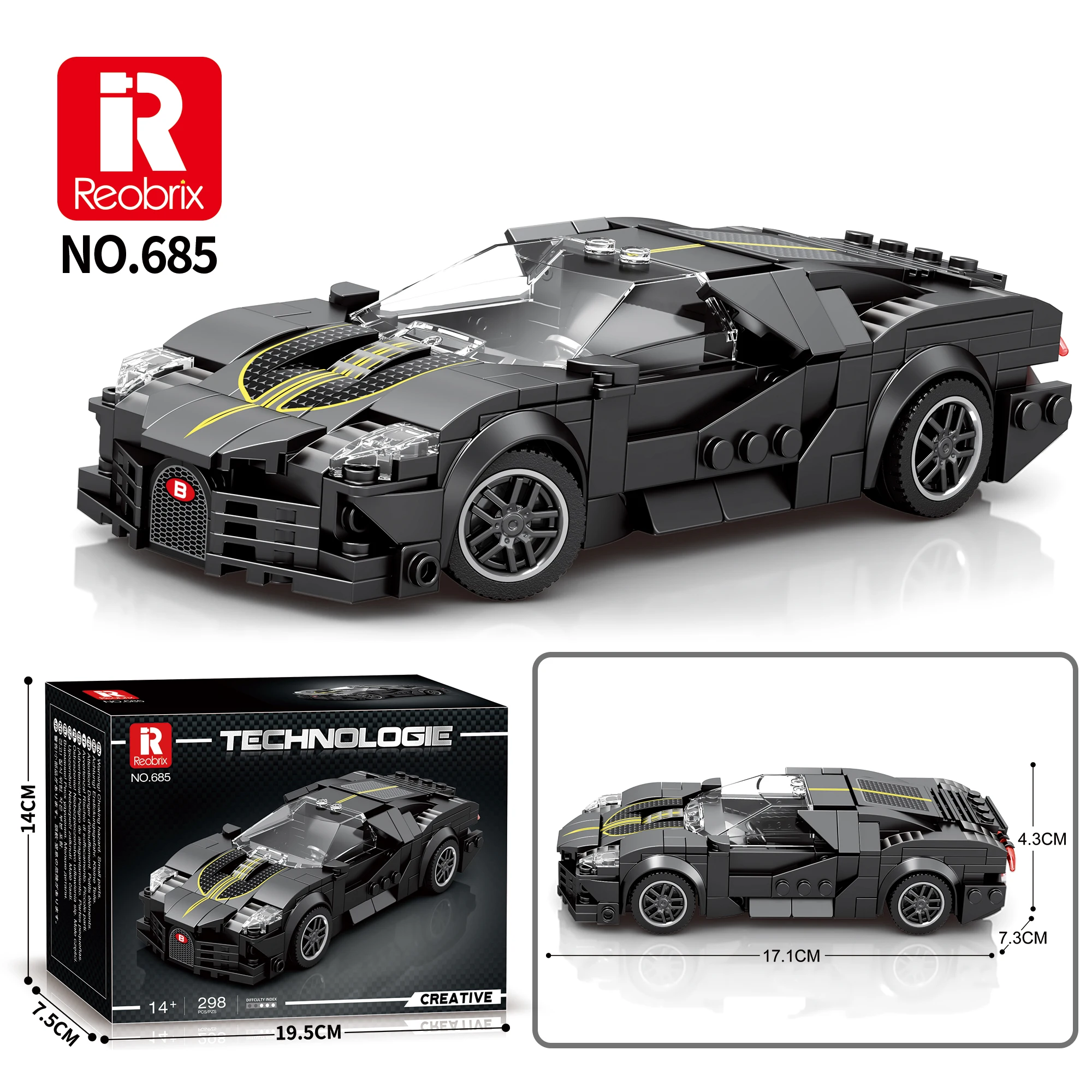 Reobrix Black Supercar Building Blocks Set, Bugatti La Voiture Noire Model Car, Collectible Toy for Kids & Adults, Ideal Gift view 6