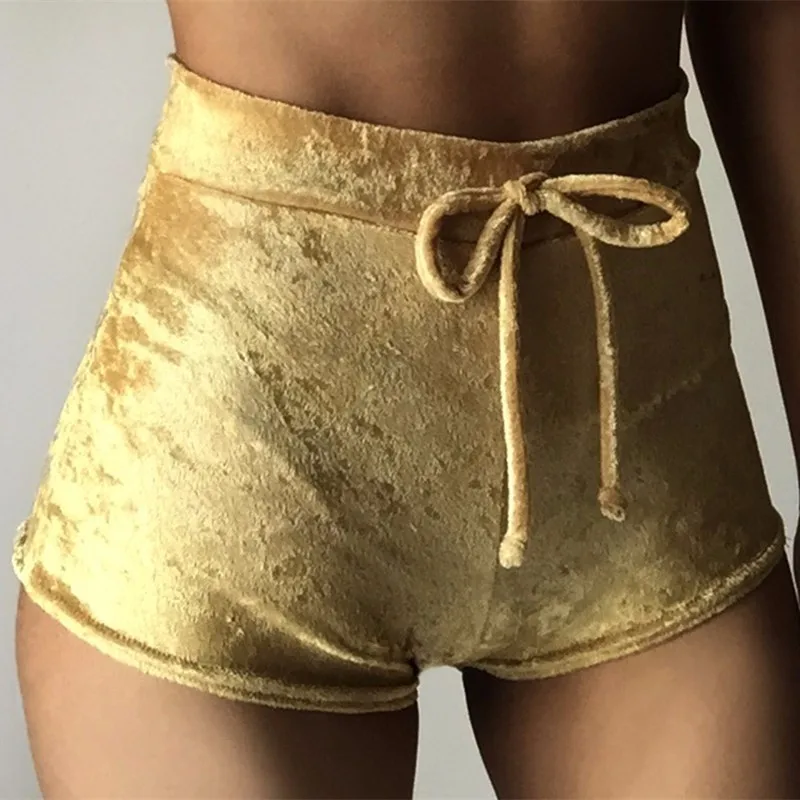 New Ladies Velvet Drawstring Shorts Plus Size Casual High Waist 2024 Winter Sexy Tight-fitting Lace-up Tight-fitting Hip Shorts