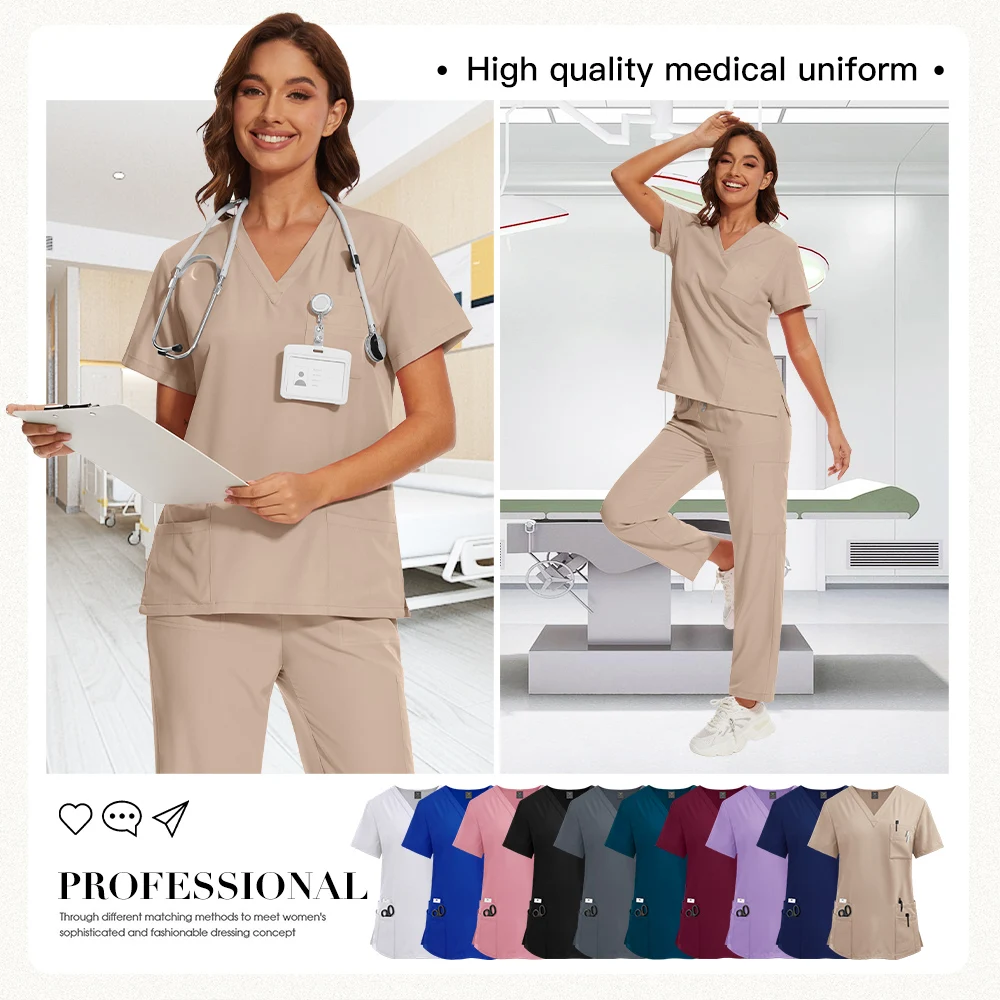 الصلبة اللون الدعك الدعاوى متجمد قصيرة الأكمام الخدمة الصحية التمريض العمل زي الصيدلات الطبيب زي النساء ممرضة الموظفين #5