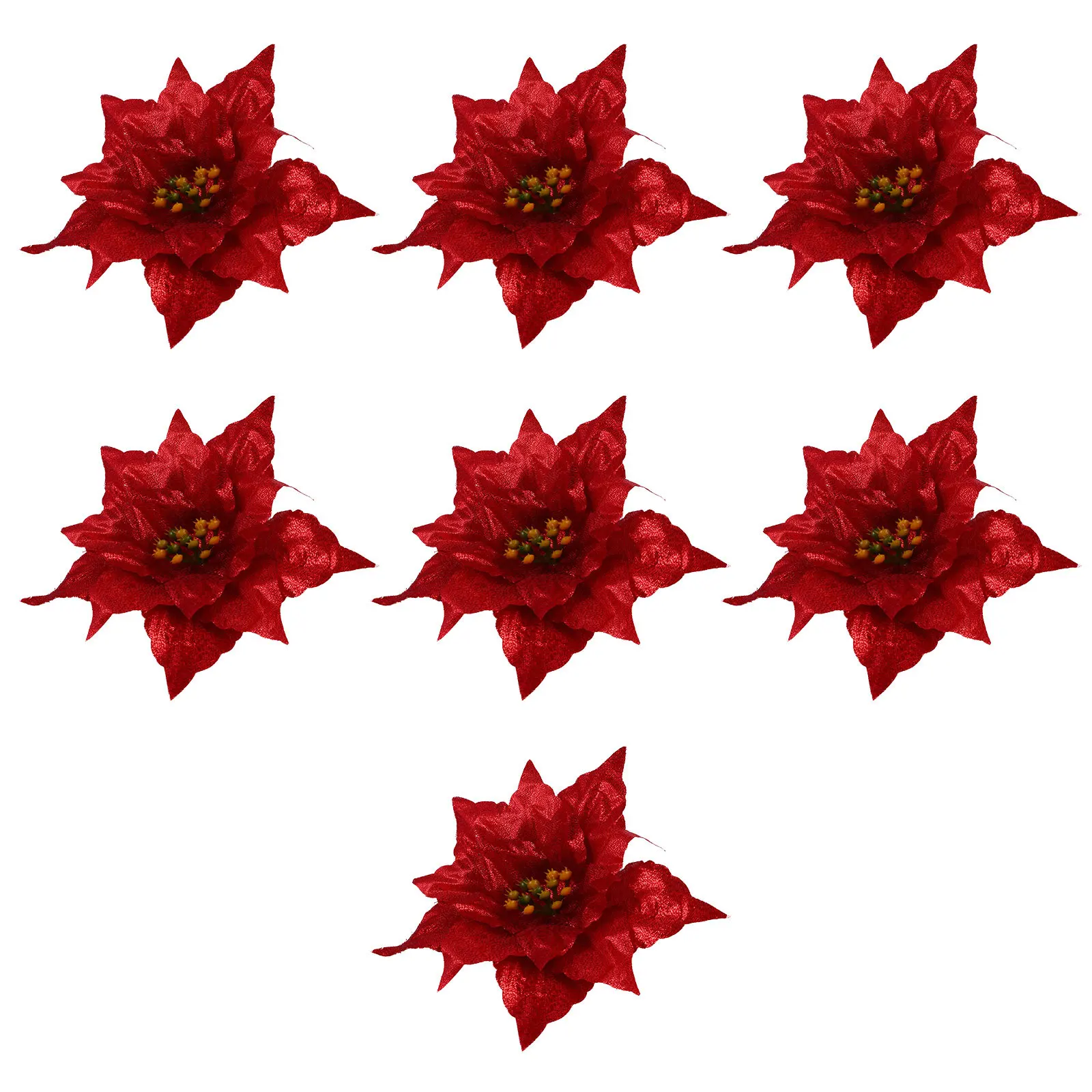 

7pcs Artificial Flower Hanging Decor Glitter Christmas Diy Decoration For Holiday Party Wedding Festival Pe Flower Accessories