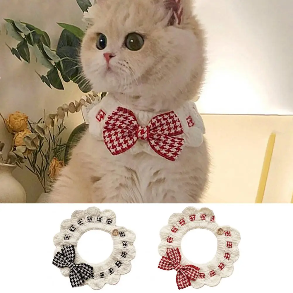 Pet Collar Lace Design Sturdy Button Design Pet Collar Stylish Lace Bow Cat Collar Set with Pet Necklace for Cats for Softness