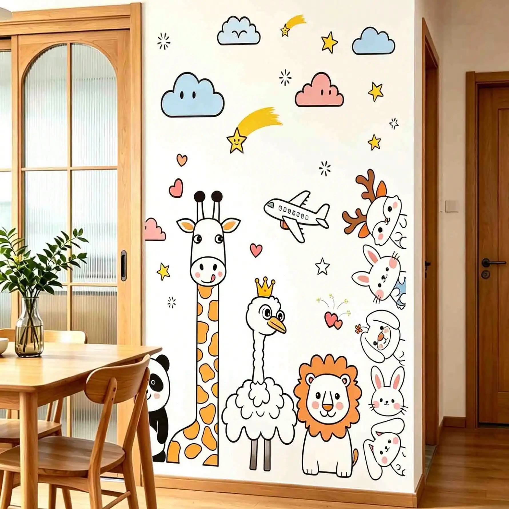 Childhood Fun Simple Pen Animal Wall Stickers Living Room Bedroom Bedhead Renovation Ins Style Cute Decorative Stickers