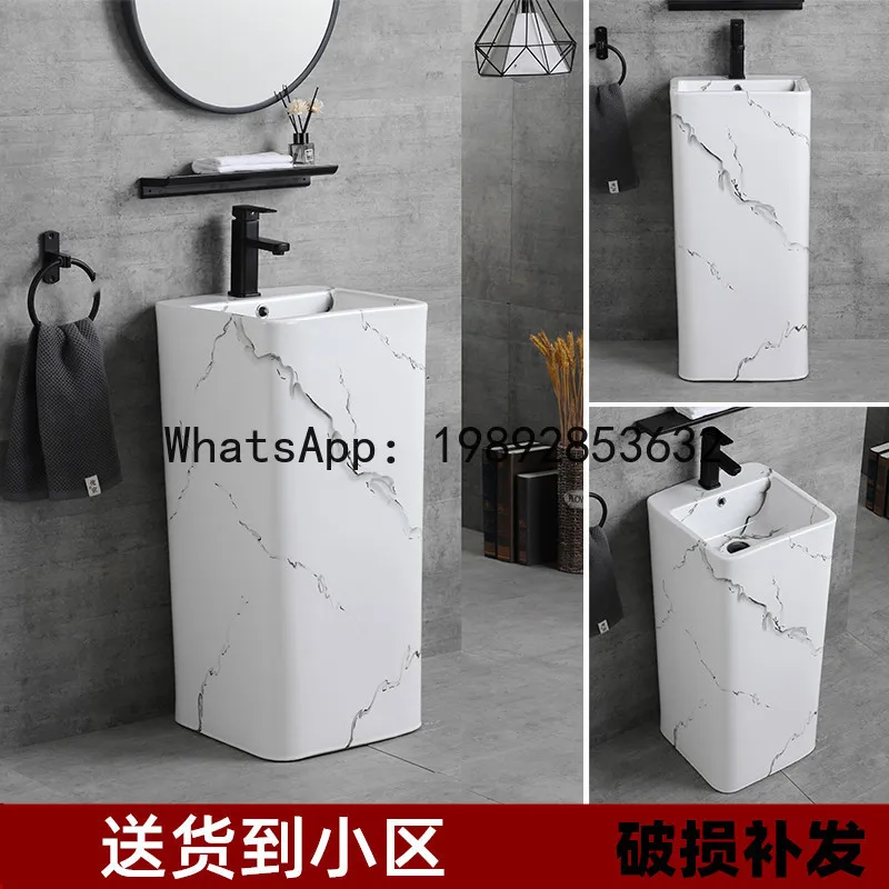 Hys marble pattern stand basin integrated washbasin - ideal for b&bs, hotels, outdoor patios, and balconies - ceramic washbasin