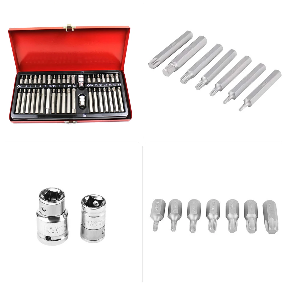 Motorsi 40 قطعة عرافة ستار توركس سبلاين المقبس بت عدة 1/2 بوصة 3/8 بوصة محرك مقبس التصادم بت أداة مجموعة لإصلاح السيارات السيارات #6