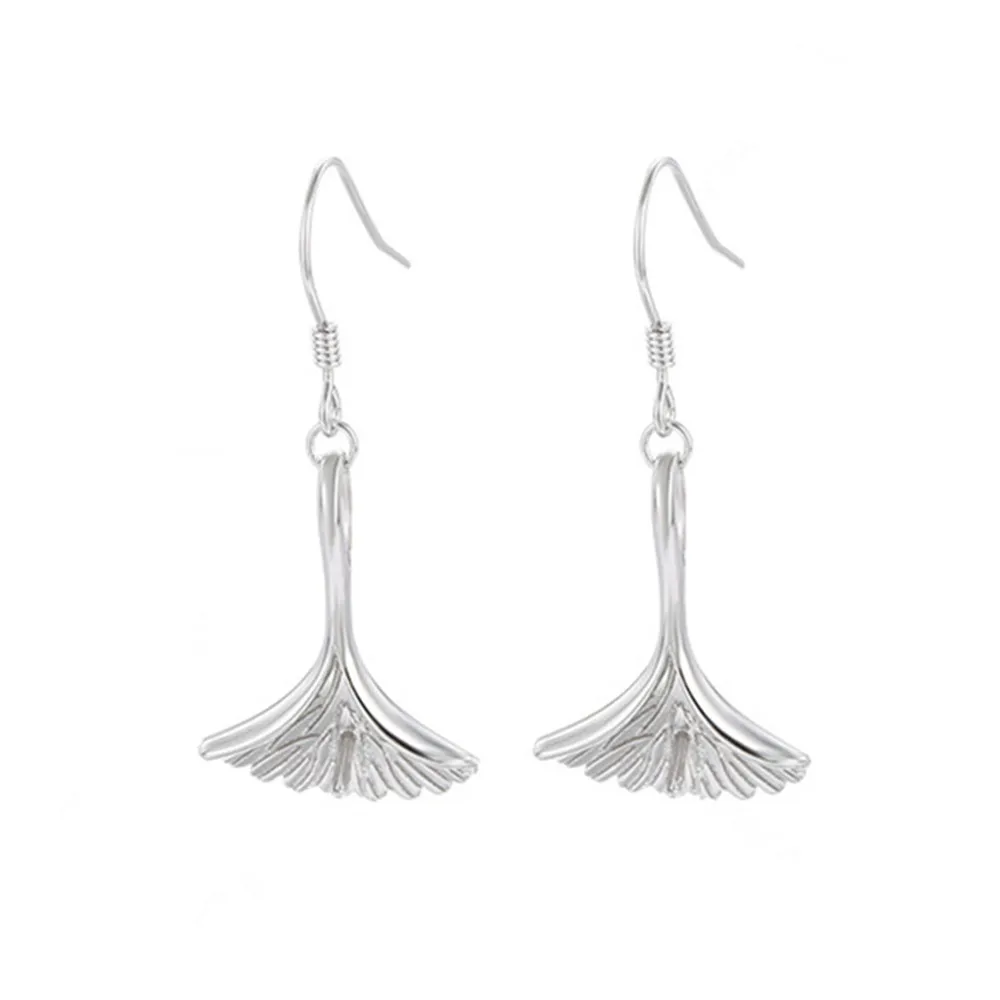 

Sterling Silver Earring Settings for 6-8mm Round Beads White Gold Plated 925 Silver Ginkgo Leaf Earring Components