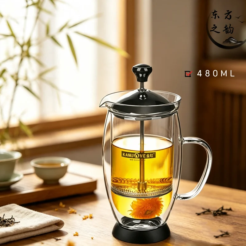 240/480ML Double-walled Glass Teapot with Built-in Infuser,Filtering Tea Water Separation Pot,Heat-resistant Glass Tea Pot Maker