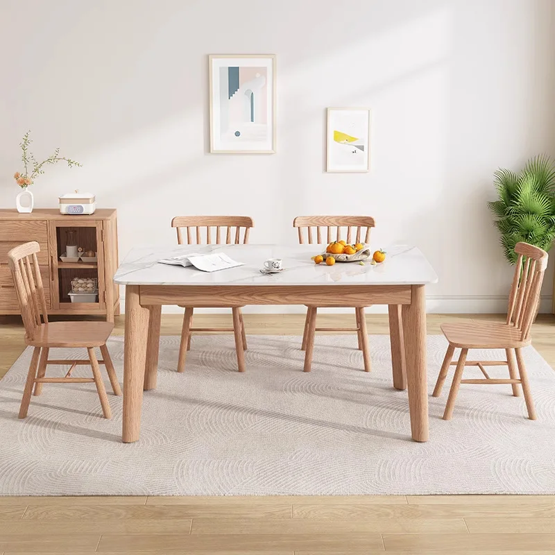 

Nordic ash wood slate solid wood dining table and chair combination rectangular household small apartment dining table modern