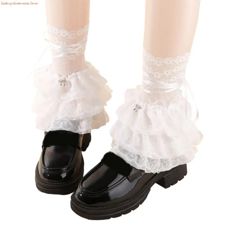 F92D Maniche in pizzo facile manutenzione Calzini elastici polpaccio Scaldamuscoli per costumi per appassionati cosplay