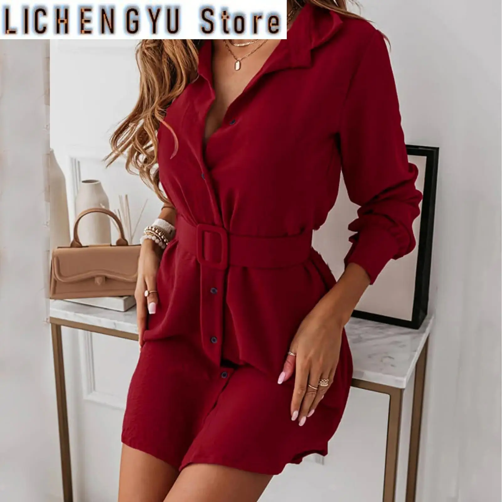 

Dresses For Women Elegant Plus Size Short Dress Long Sleeve Lapel Slim Casual Shirt Dress Clothing Female Ropa De Mujer