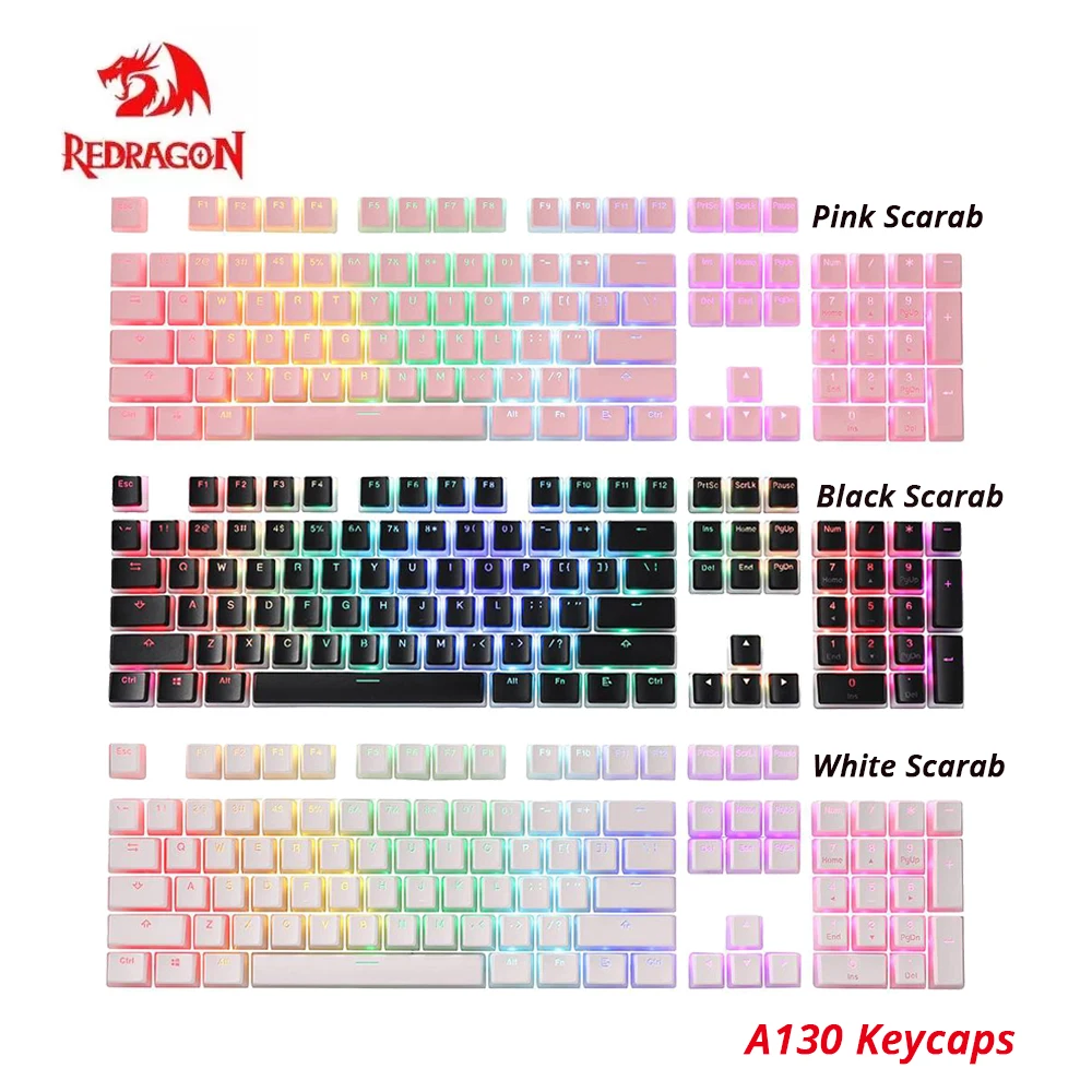 Redragon A130 Keycaps 104 Keys Doubleshot PBT key caps Set for Mechanical Gaming Keyboard with Translucent Layer OEM Profile