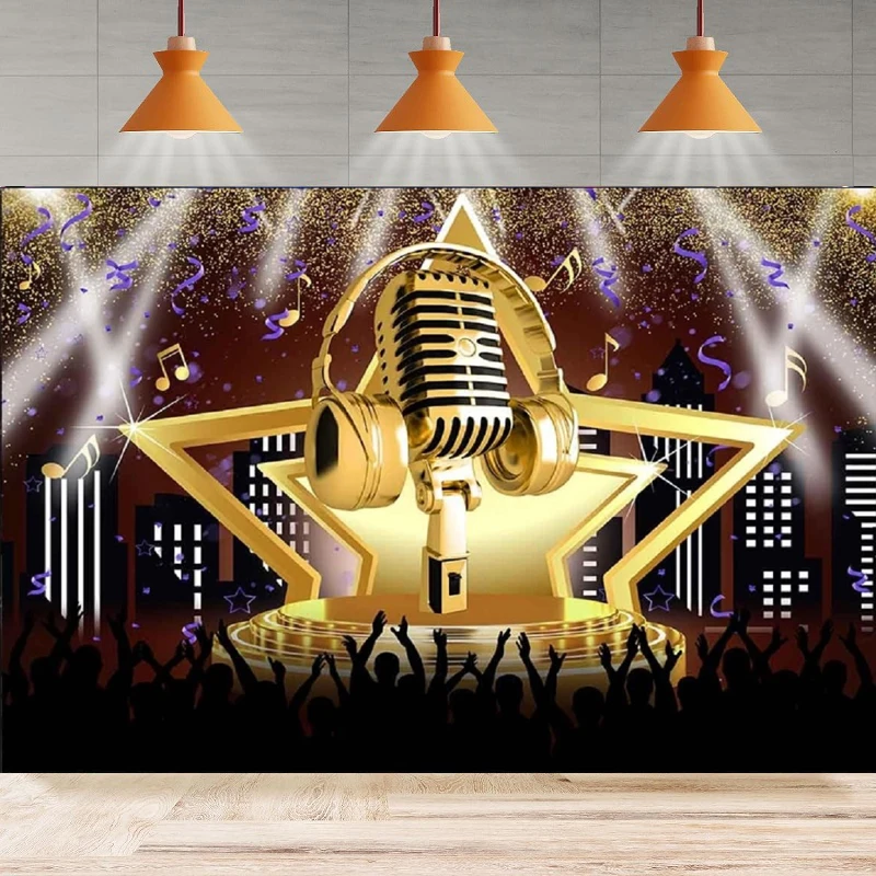 

Photography Backdrop Star Stage Night Show Background Microphone Karaoke Birthday Decorations Banner Music Party Poster