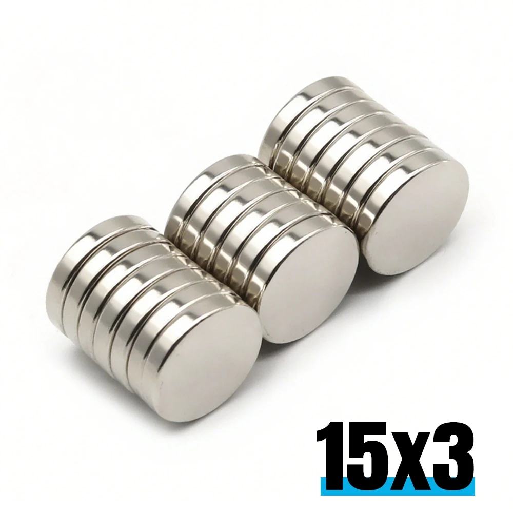 Neodymium Magnet Strong Suction NdFeB Round Disc 15x3mm Heavy Duty For DIY Craft Home Storage Kitchen Fridge Use