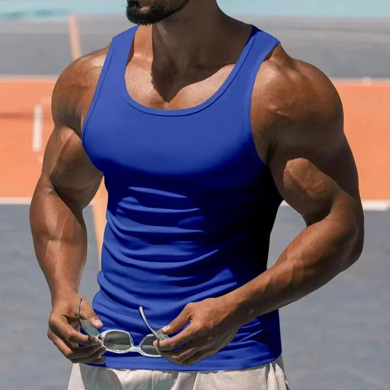 Pop European And American Men's Sleeveless Sports T-Shirt Quick Drying Breathable Tank Top For Running Training Marathon Solid V