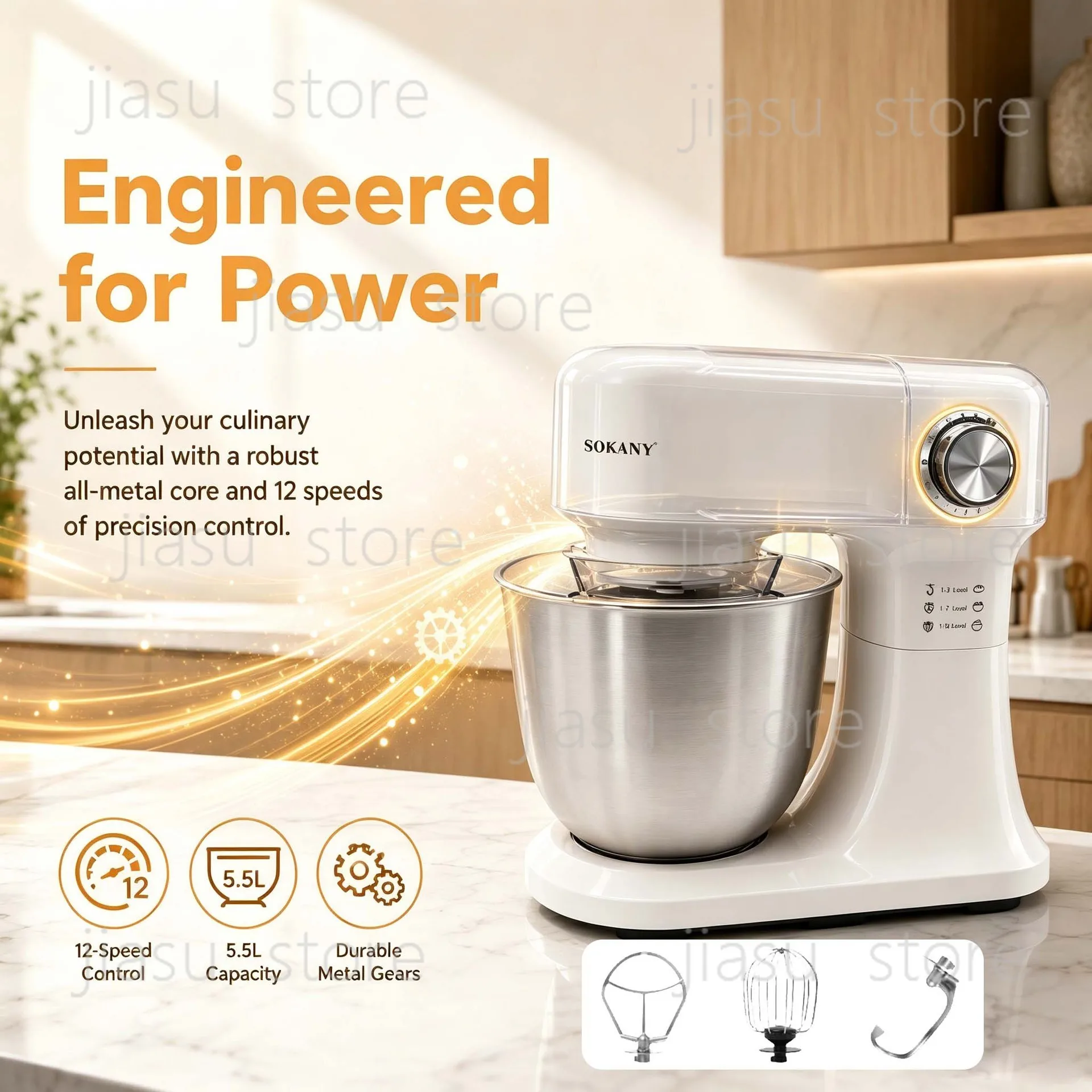 5.5L Household Electric Dough Mixer Chef Cream Mixer 12 Speed Egg Beater Cooking Machine