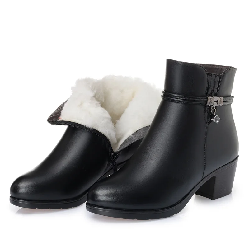 Bottes de rinçage en cuir véritable pour femmes, bottes de neige en laine pour femmes, bottes à talons optiques pour femmes, chaussures à talons hauts pour dames, gros Size35-43