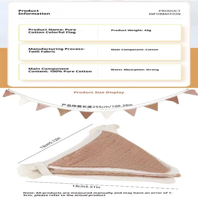 Wimpelkette aus umweltfreundlichem, waschbarem Baumwollstoff, Dreieckige Girlanden für Picknicks im Freien und Heimdekorationen. – Detail 9