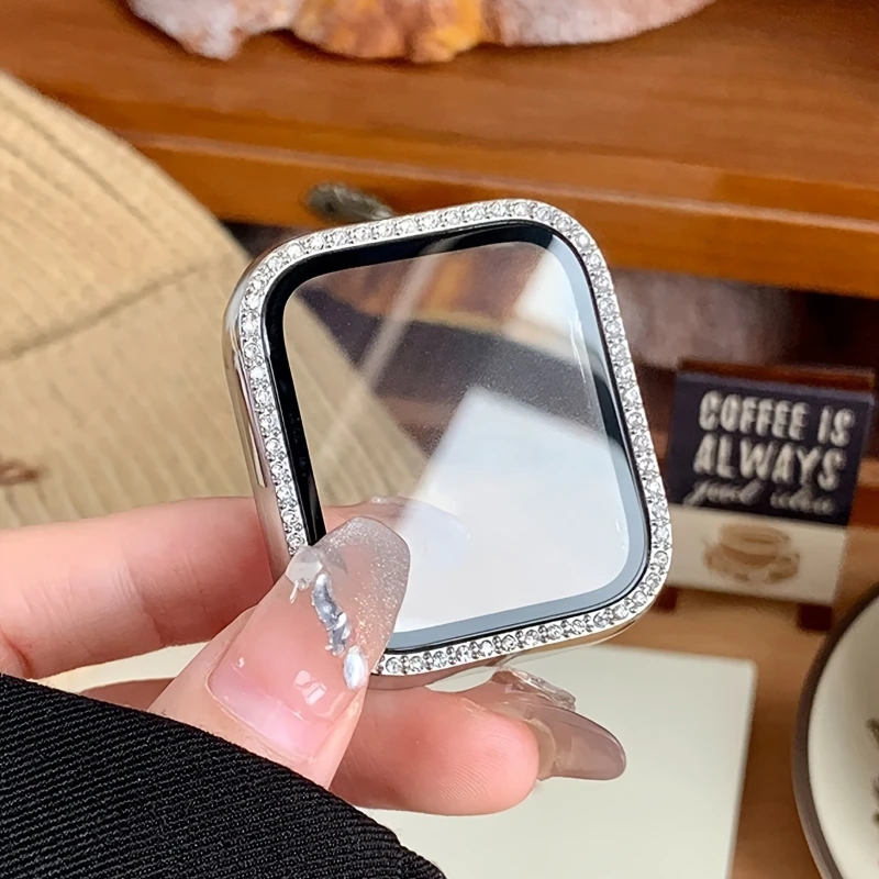 Glas + Diamantgehäuse für Apple Watch Serie 10 9 8 7 6 5 4 SE 46 mm 42 mm 44 mm-40-41-45 mm Bling Bumper Displayschutzfolie Zubehör