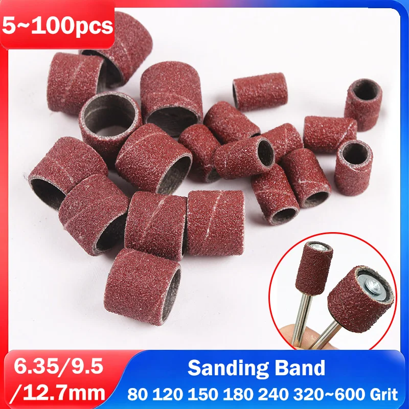 Sanding Band 80 120 150 180 240 320~600 Grit Sand Mandrels 2.35/3.17mm Sanding Drum for Dremel Nail Drill Rotary Abrasive Tools