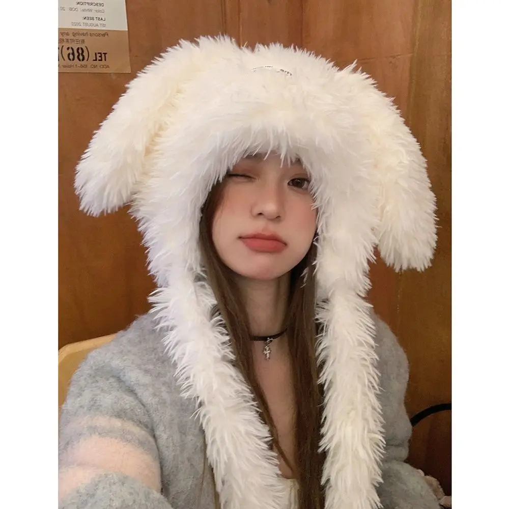 Funny Long Rabbit Ears Fuzzy Bunny Hat Cute Ear Protection Women's Plush Caps Keep Warm Soft Winter Beanies Hats Women