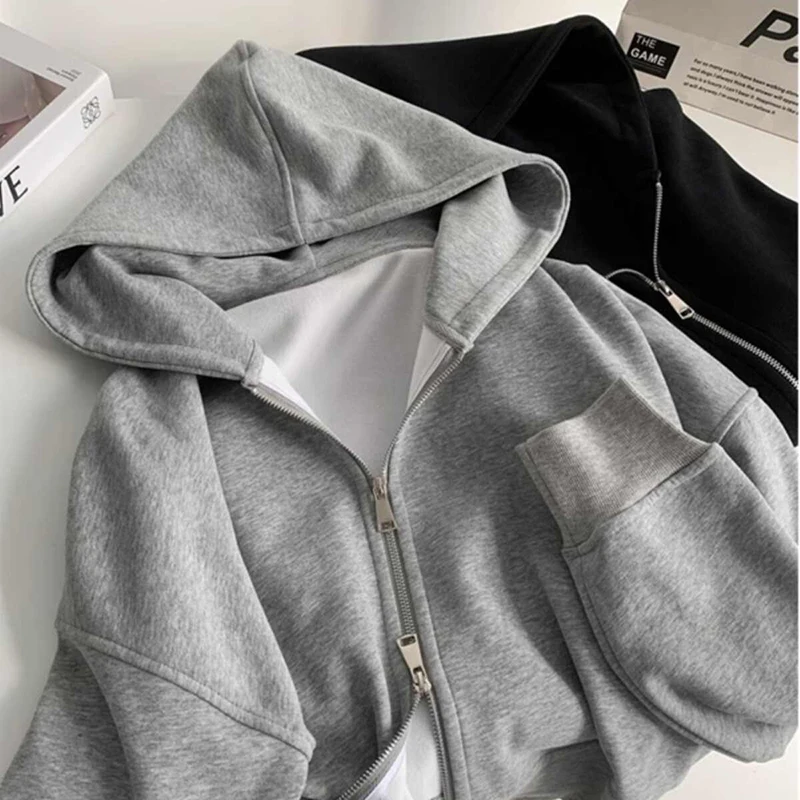 Leisure Sport Set Women Double Zippers Hoodie Tops And Elastic Waist Trousers 2pcs Solid Spring Autumn Female Clothes Suit