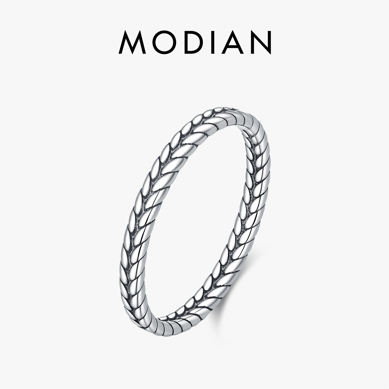 MODIAN 925 Sterling Silber Weizen-Stapelringe Vintage Oxidierte Blatt-Fingerringe Zierlicher Dünner Schmuck für Frauen zum Täglichen Tragen