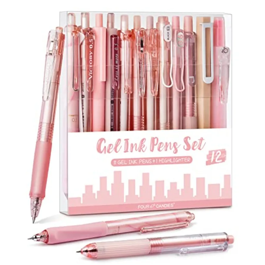 

Rose Series Gel Pens, Cute Writing Pens with Black and Pink Ink, 0.5 mm Smooth Fine Point, School Office Supplies Girly Station