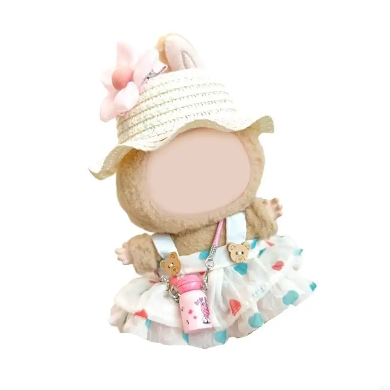 

581F Doll Vacation Dressingup Set For 17Cm Doll Ruffled Dress Straw Hat Doll Clothes