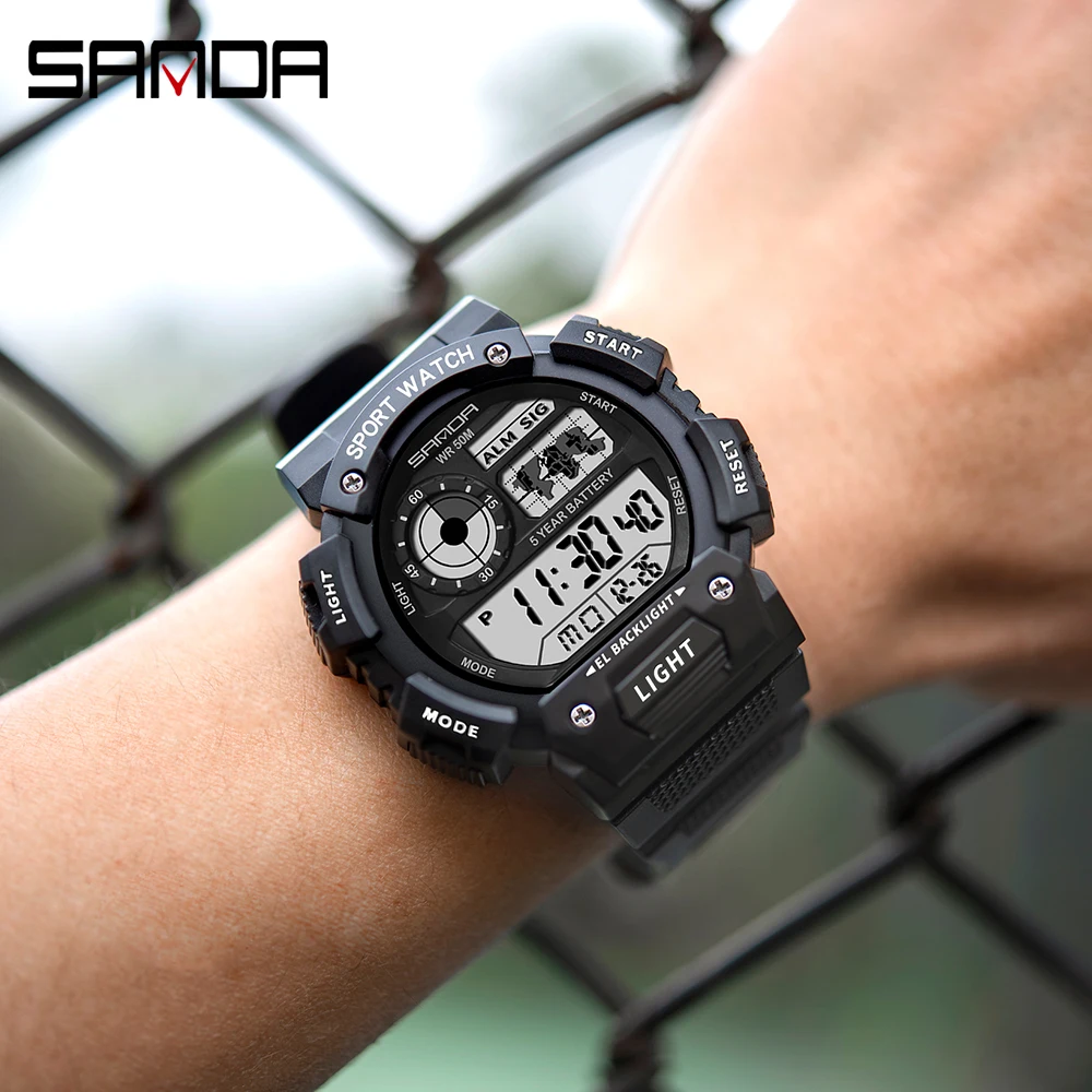 Fashion Sanda Top Brand Men 50m Waterproof Digital Watch Men Chronograph Sports Mens Swim Wristwatches G Style Watches Clock