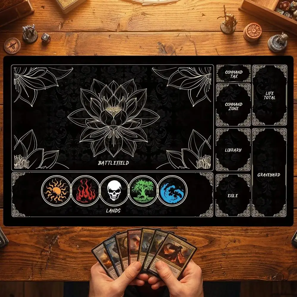 Vintage Gold Lotus Pattern Magic Party Game Mat Durable Rubber for MTG&TCG Games 35X60 Mouse Pad Offices Desk Mats Friendly