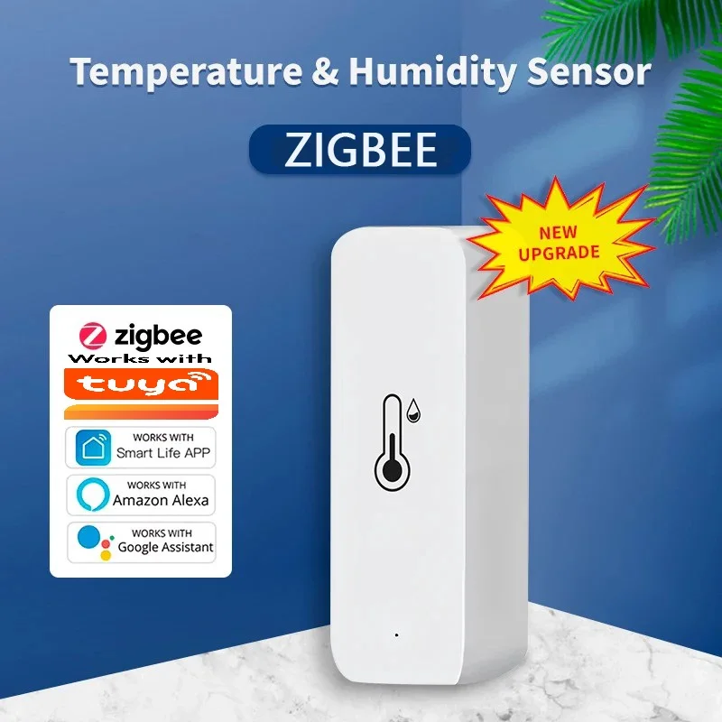 Support Tuya Zigbee Temperature Humidity Sensor Smart Home Device Compatible with Google Home Alexa for Environmental Monitoring