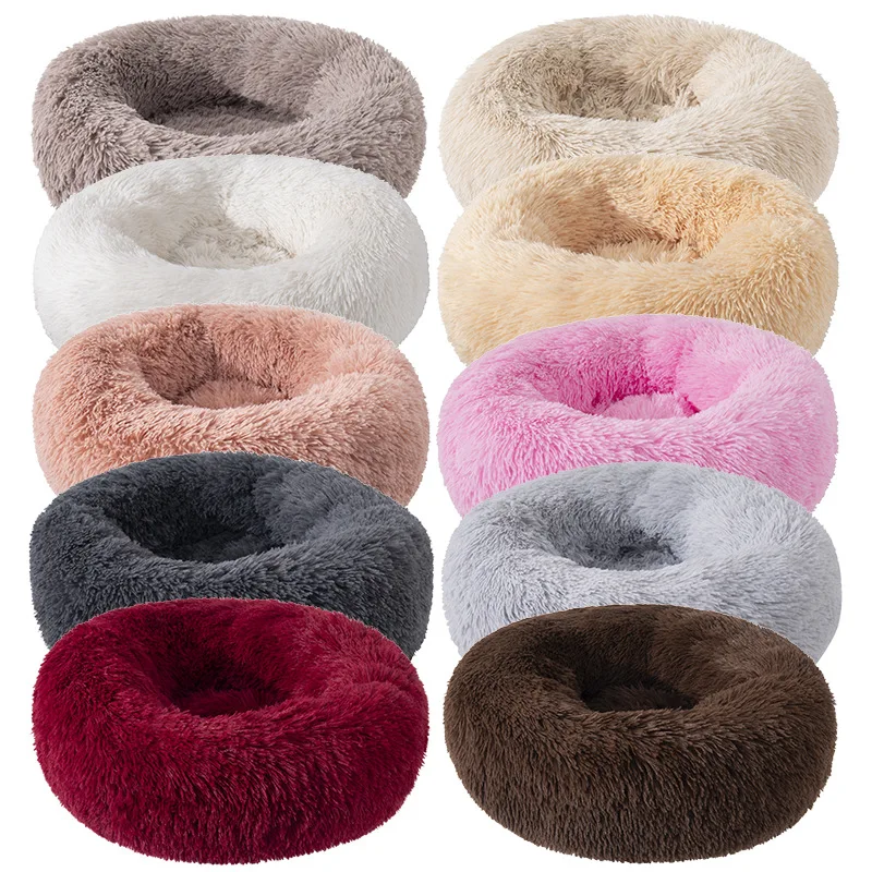 

40-60cm Round Pet Bed for Large Dog Bed Super Soft Cat Bed Long Plush Dog House for Medium Dog House Winter Warm Sleeping