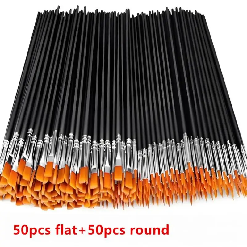 

Painting Brushes Set Art Round Flat Hair Nylon Hair Paint Brush For Oil Acrylic Watercolor Kids/Artists/Beginners/Students