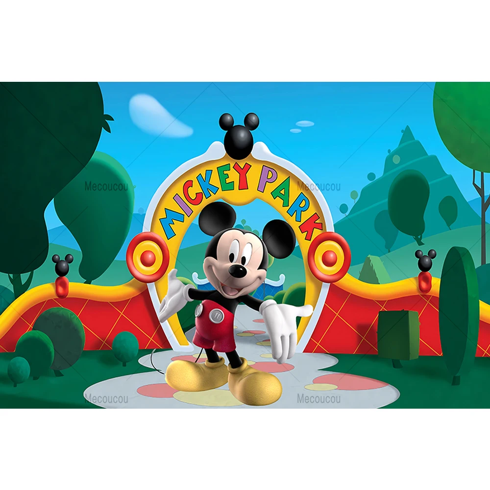 Disney Mickey and Friends Christmas Minnie Backdrop Winter Snow Village Glitter Xmas Background Mickey Mouse Kids Birthday Party