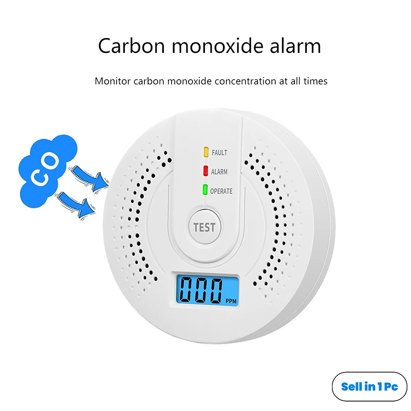 Carbon Monoxide Detector CO Gas Monitor Alarm Battery Powered CO Sensor Detector With LED Digital Display For Home,Depot Test