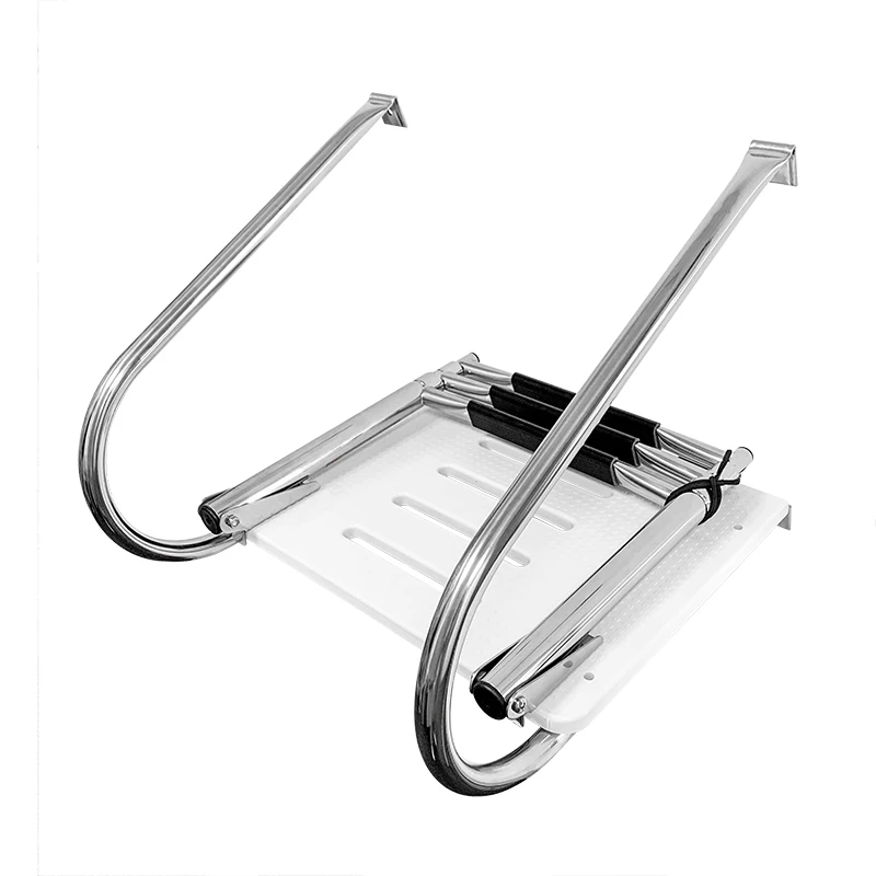 Telescopic Ladder Marine Fixed Stainless Steel Under Platform Pool Pontoon Boat Boarding Folding Silver High Mirror Polish