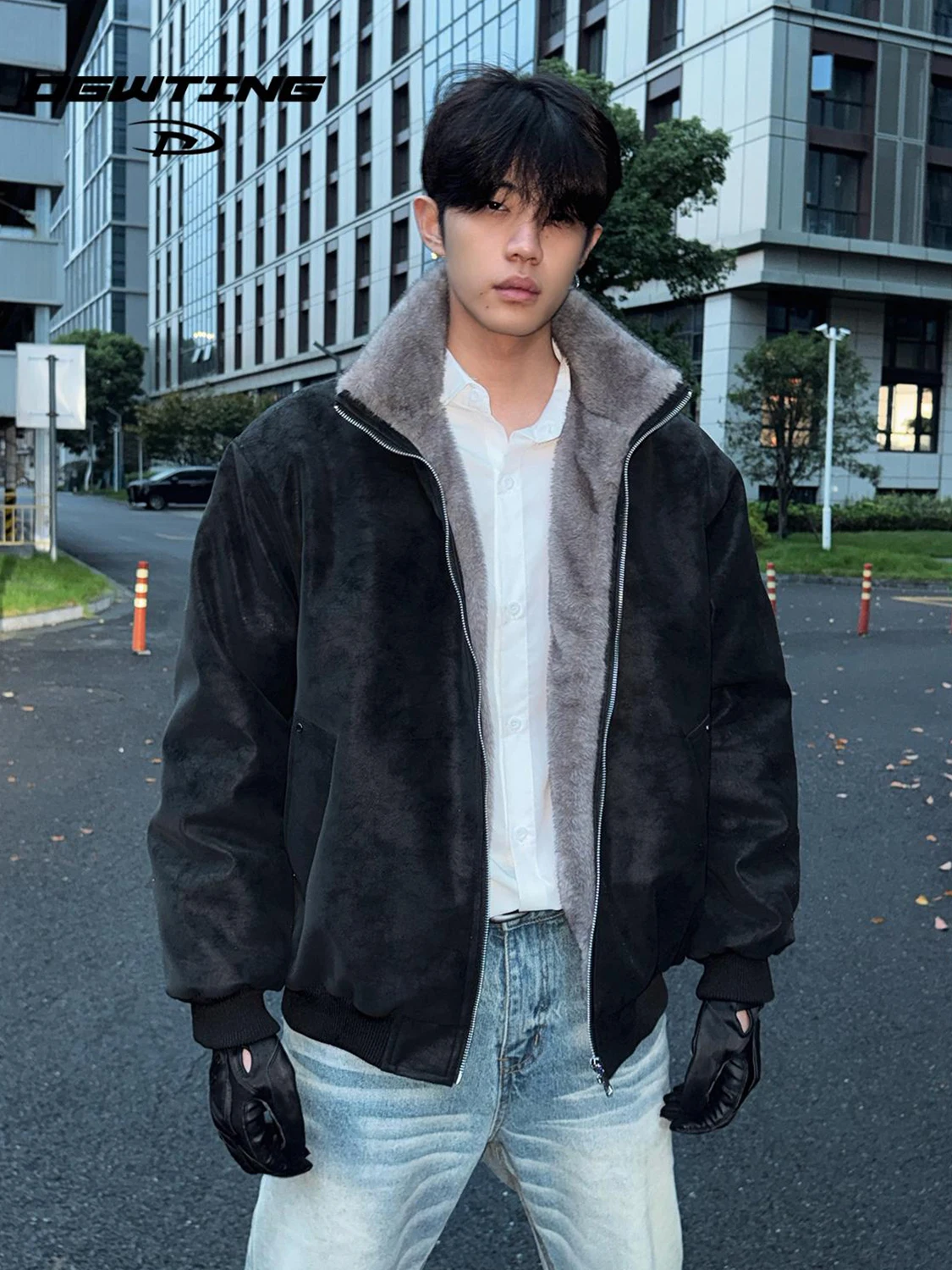 Black Fleece Lined Men's Jacket Short American Style Winter Cotton Coat Mountain Eagle Design Thick Warm Standard Fit Casual ...